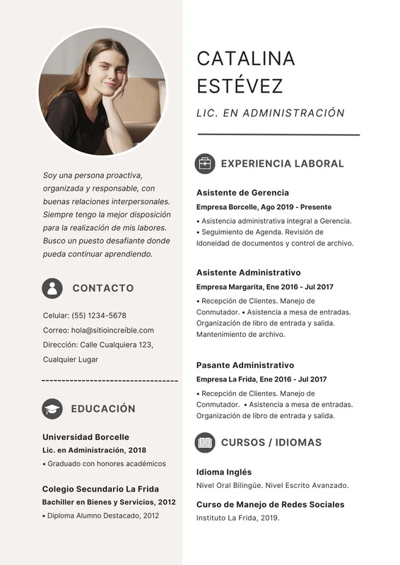 CV profesional de Catalina Estévez - Diseño minimalista